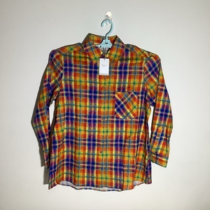 We Wore What Rainbow Plaid Long Sleeve Button Up‎ Dad Shirt Womens XS